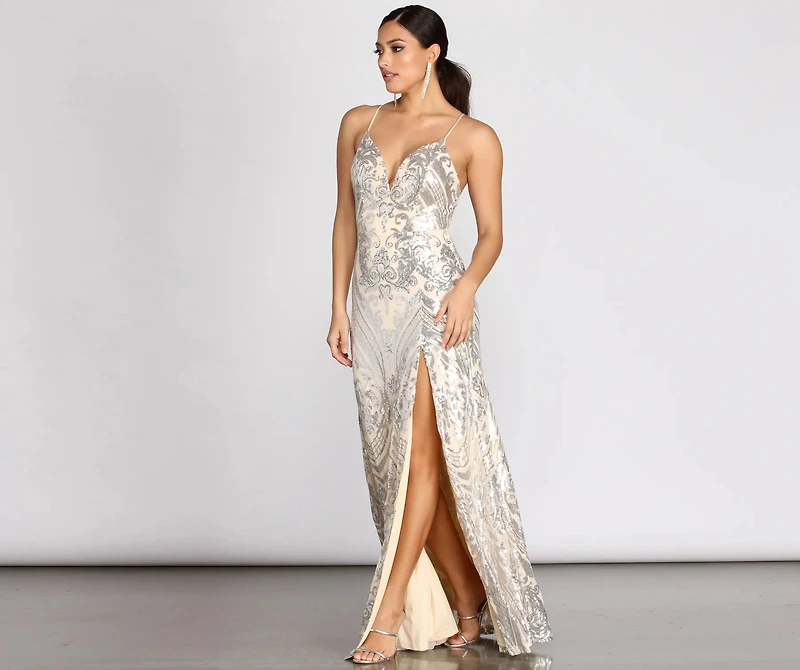Carrie Scroll Sequin A-Line Dress