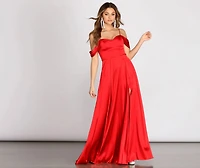 Franchesca Off Shoulder Satin A-Line Dress