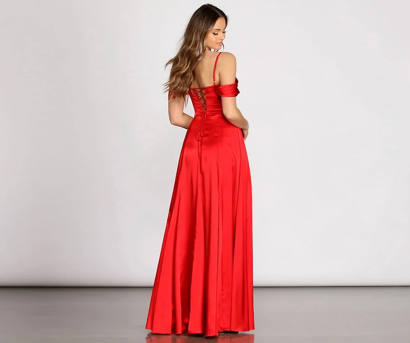 Franchesca Off Shoulder Satin A-Line Dress