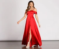 Franchesca Off Shoulder Satin A-Line Dress