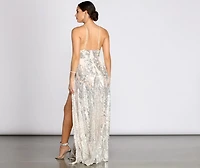 Keana Double Slit Scroll Sequin Dress