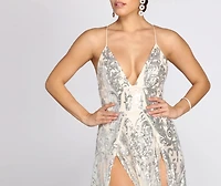 Keana Double Slit Scroll Sequin Dress
