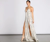 Keana Double Slit Scroll Sequin Dress
