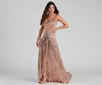 Blair Sequin Wrap-Front Formal Dress