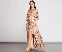 Caralisa Floral Chiffon High Slit Dress