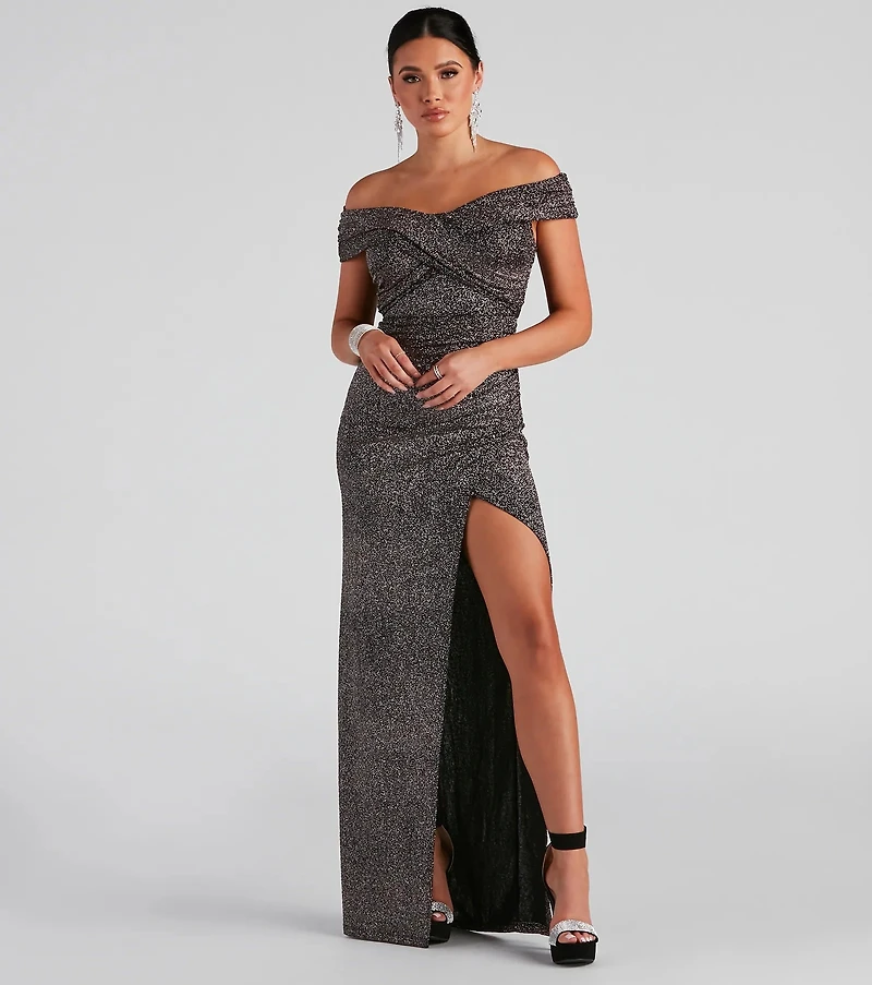 Bebe Formal Glitter Wrap Dress