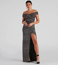 Bebe Formal Glitter Wrap Dress