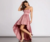 Felicity Scallop Neck Taffeta High Low Dress