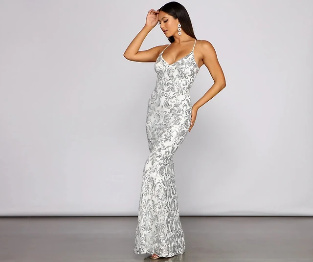 Windsor Taisia Formal Sequin Scroll Dress