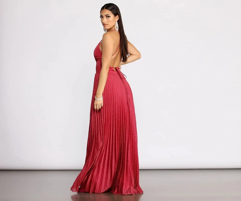 Tabby Formal Pleated Glitter Dress