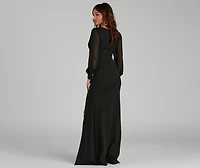 Veronica Front Slit Crepe Formal Dress