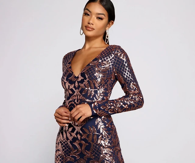 arabella formal sequin scroll print dress Windsor Stella Formal Sequin Scroll Print Mini Dress