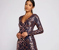 Ayla Formal Long Sleeve Sequin Scroll Dress