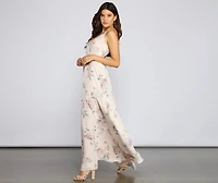 Corinna Formal Floral Chiffon Wrap Dress