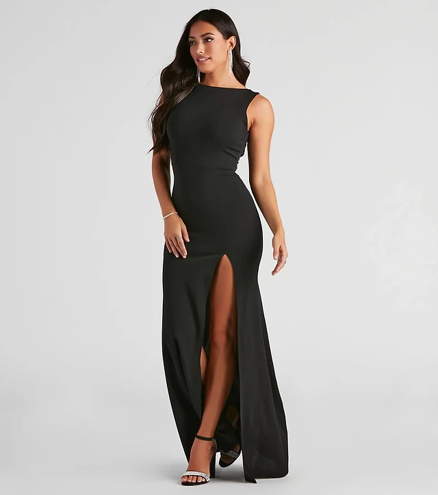 addie formal open back crepe dress Addie Formal Open Back Crepe Dress