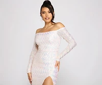 Gracie Formal Off The Shoulder Iridescent Sequin Dress