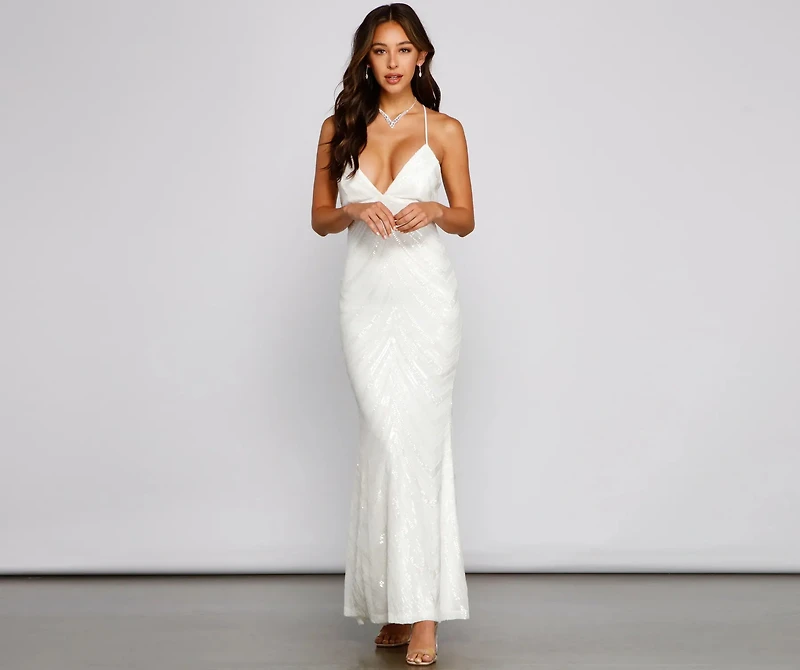 Aubrie Formal Sequin Scroll Dress