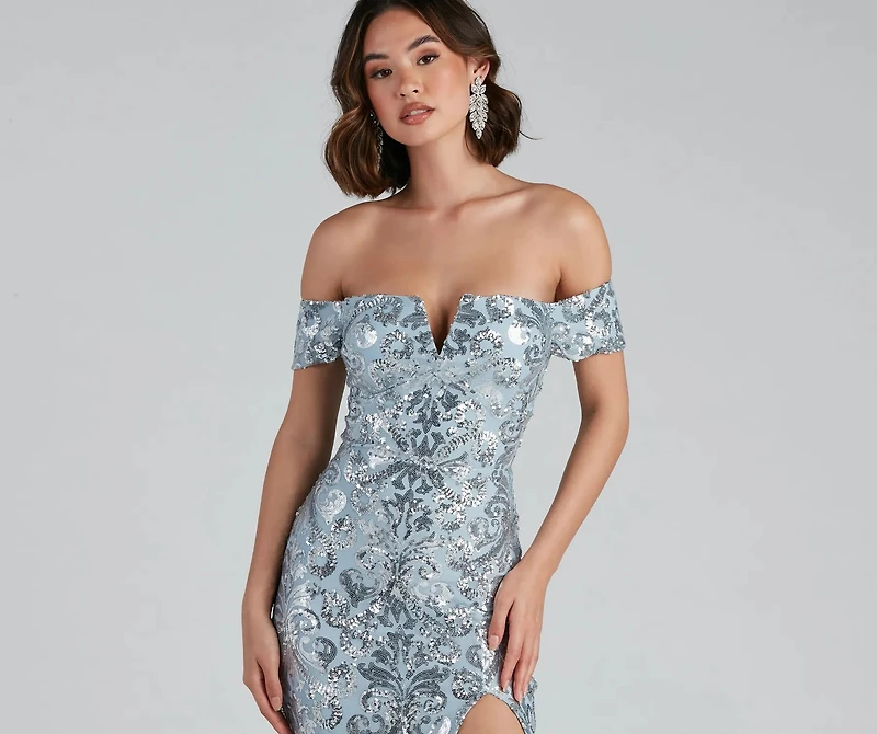 Carter Sequin Scroll A-Line Formal Dress