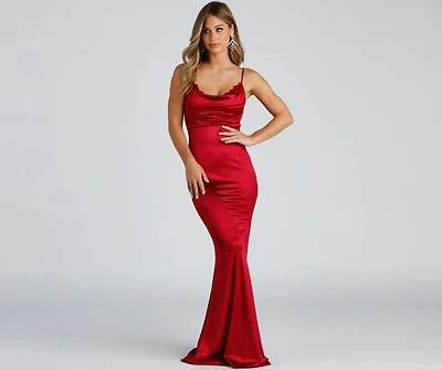 Shakira Cowl Neck Lace Mermaid Formal Dress