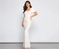 Quinn Sequin Scroll Puff Sleeve Dress