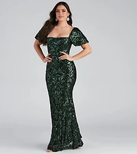 Quinn Sequin Scroll Puff Sleeve Dress