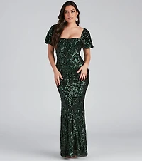 Quinn Sequin Scroll Puff Sleeve Dress