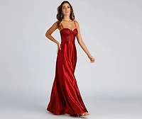 Brookelle Sequin Sweetheart Satin Formal Dress