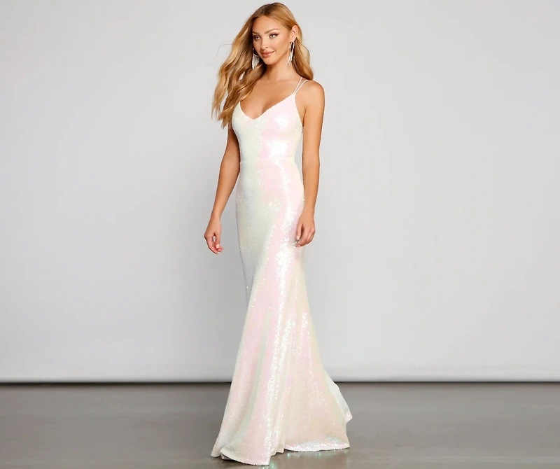 Irene Sequin Floor-Length Formal Dress