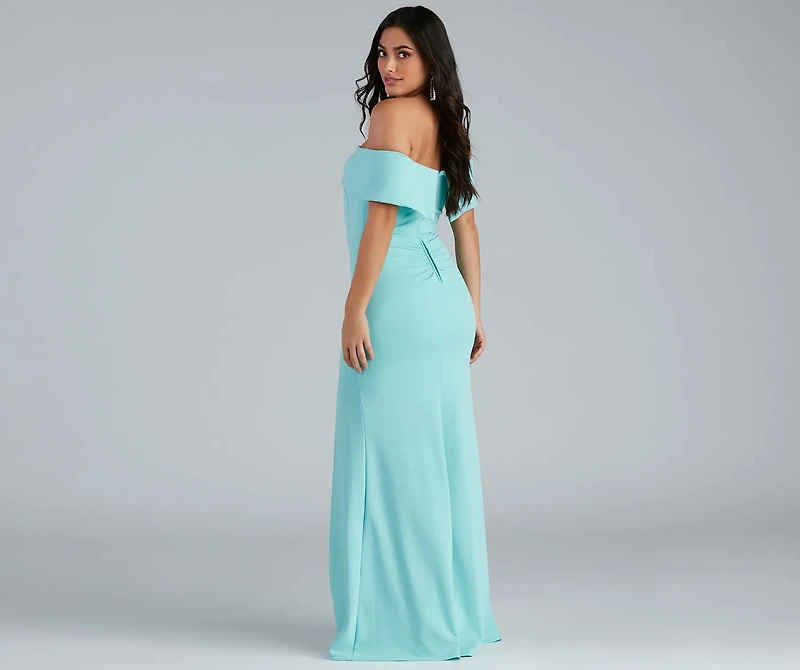 coralie off shoulder front slit dress Windsor Coralie Off Shoulder Front Slit Dress