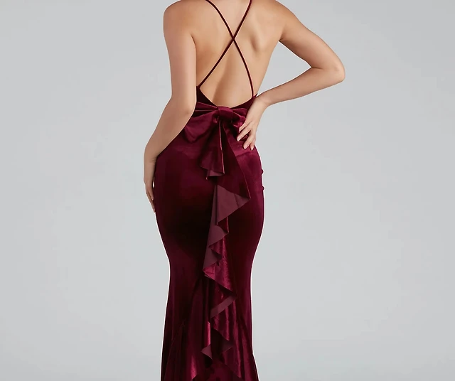 slim fit dress slacks Leslie Amon Margot Off Shoulder Velvet Mini Dress main image 1