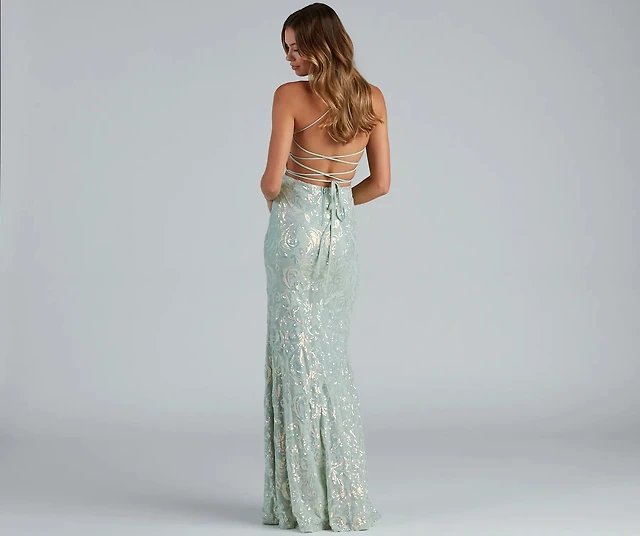 Windsor Edlyn Sequin Laceup Mermaid Formal Dress at Hamilton Place in Chattanooga, TN
