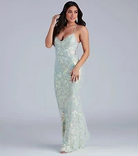 Christal Sequin Strappy Mermaid Formal Dress