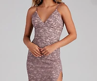 Marylou Lace Mesh Plunge Neck Formal Dress