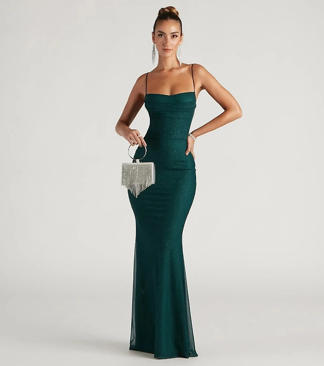 addison glitter mesh formal dress Windsor Back Style_Back Zip