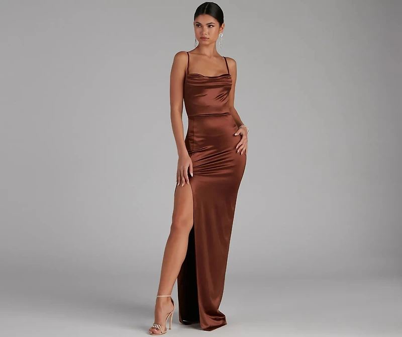 Lala High Slit Satin Formal Dress