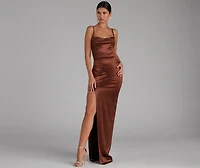 Lala High Slit Satin Formal Dress