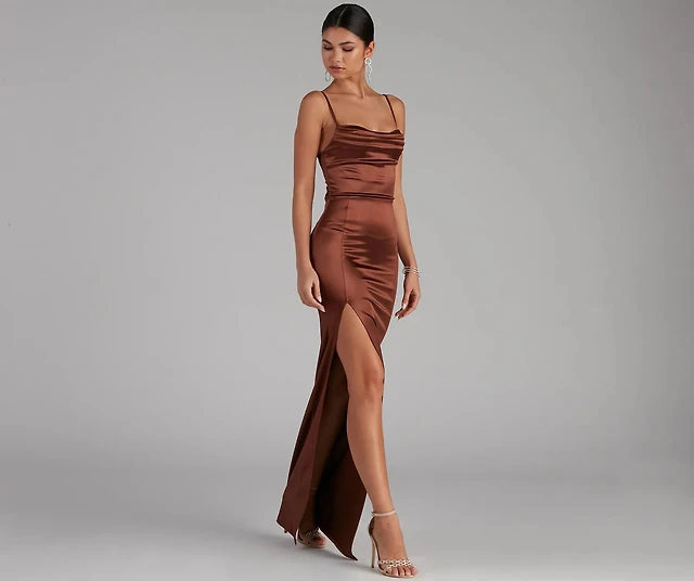 green emerald velvet dress Miren One-Shoulder Draped High Slit Maxi Dress - Purple / XL - Women's Fashion main image 0