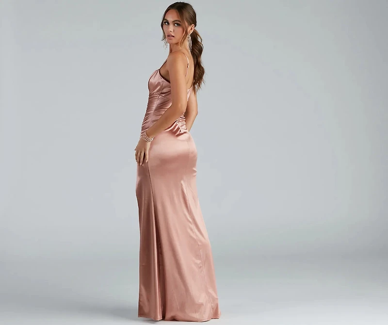 Brooklyn Satin Ruched Formal Dress