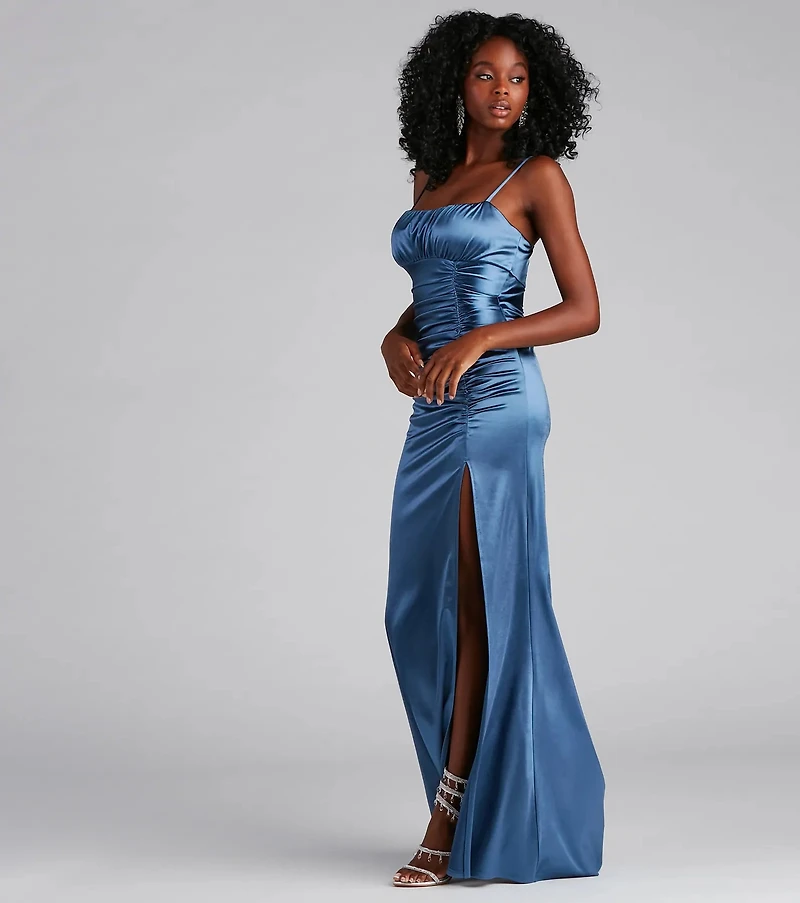 Brooklyn Satin Ruched Formal Dress