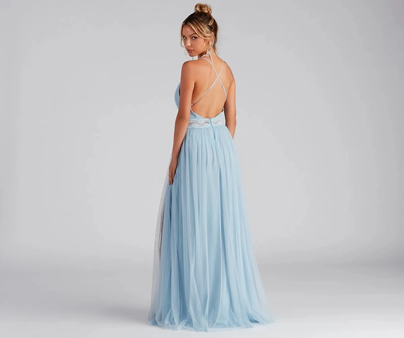 Estrella Lace Trim A-Line Formal Dress