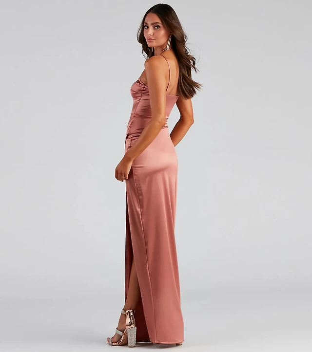 mayra formal satin slit long dress product info and reviews Mayra Formal Satin Slit Long Dress