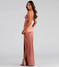Mayra Formal Satin Slit Long Dress
