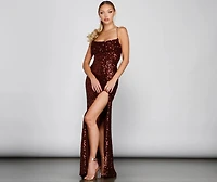 Galilea Formal High Slit Sequin Dress