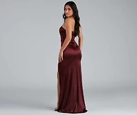 Gianna Strapless High-Slit Satin Dress