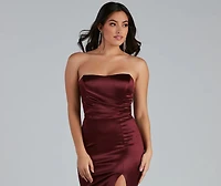 Gianna Strapless High-Slit Satin Dress