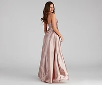 Lorella Satin Empire Lace Back Formal Dress