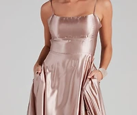Lorella Satin Empire Lace Back Formal Dress