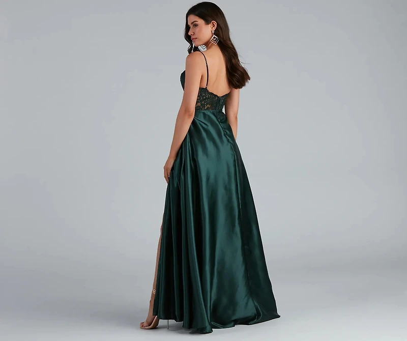 Lorella Satin Empire Lace Back Formal Dress
