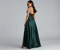 Lorella Satin Empire Lace Back Formal Dress