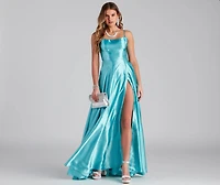 Lorella Satin Empire Lace Back Formal Dress